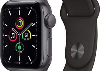 Apple Watch SE (GPS, 44mm) - Space Gray Aluminum Case with Black Sport Band (Renewed)