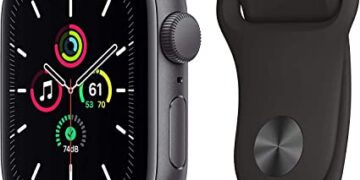 Apple Watch SE (GPS, 44mm) - Space Gray Aluminum Case with Black Sport Band (Renewed)