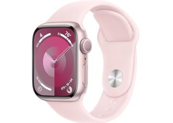 Apple Watch Series 9 [GPS 41mm] Smartwatch with Pink Aluminum Case with Pink Sport Band M/L. Fitness Tracker, Blood Oxygen & ECG Apps, Always-On Retina Display