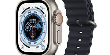 Apple Watch Ultra [GPS + Cellular 49mm] Titanium Case with Midnight Ocean Band, One Size (Renewed)