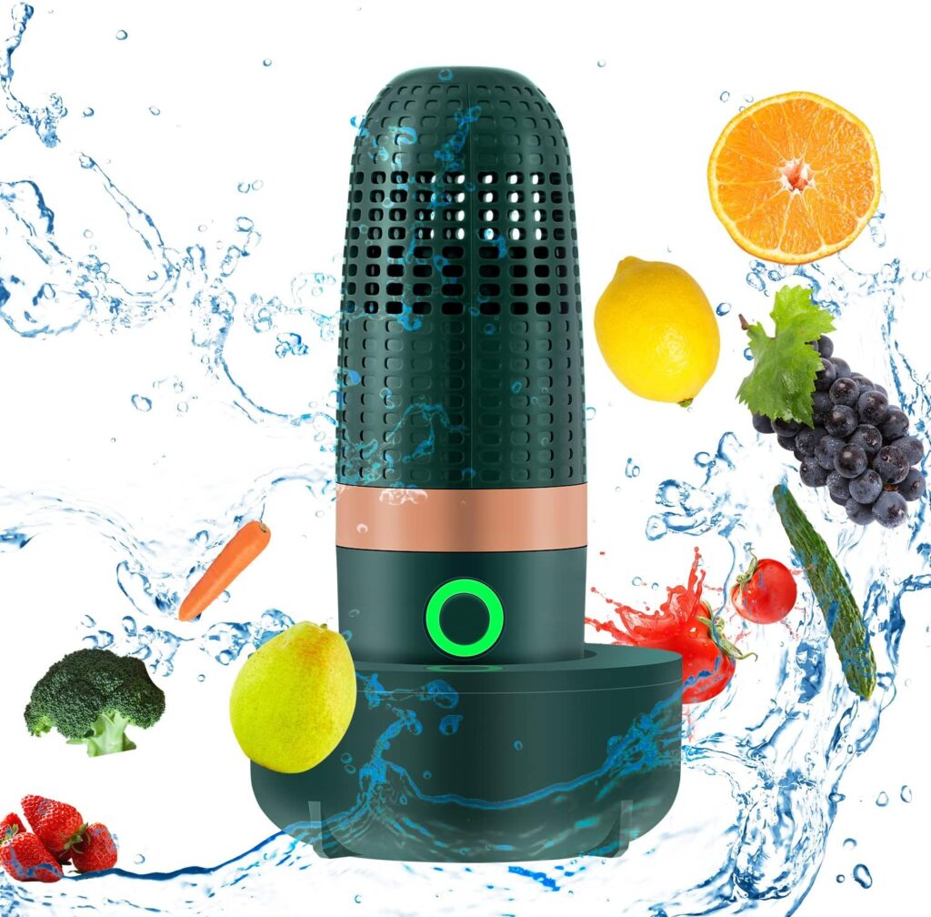 Aquapure Veggie Cleaner Portable Rechargeable Fruit and Vegetable Cleaning Machine USB Wireless Fruit Cleaner Device with OH-ion Purification Technology for Cleaning Fruit Vegetable Rice (Green)