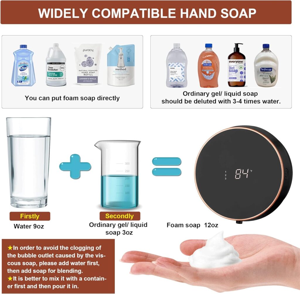 Automatic Soap Dispenser Foaming Hand Free Wall Mount Foam Rechargeable Soap Dispenser Touchless Soap Dispenser Smart Electric Wall Auto Dish Soap Dispenser for Bathroom, Kitchen, Commercia