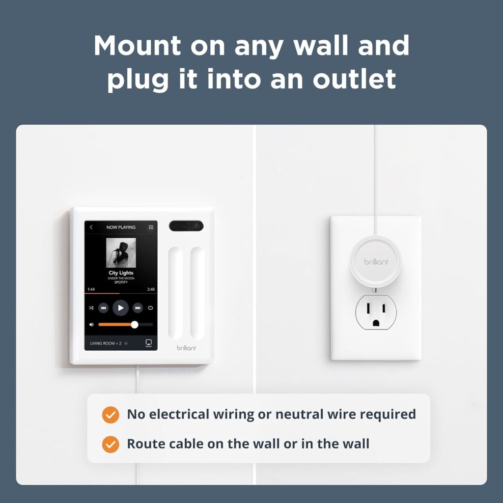 Brilliant Smart Home Control (1-Switch Panel) — Alexa Built-In  Compatible with Ring, Sonos, Hue, Google Nest, Wemo, SmartThings, Apple HomeKit — In-Wall Touchscreen Control for Lights, Music,  More