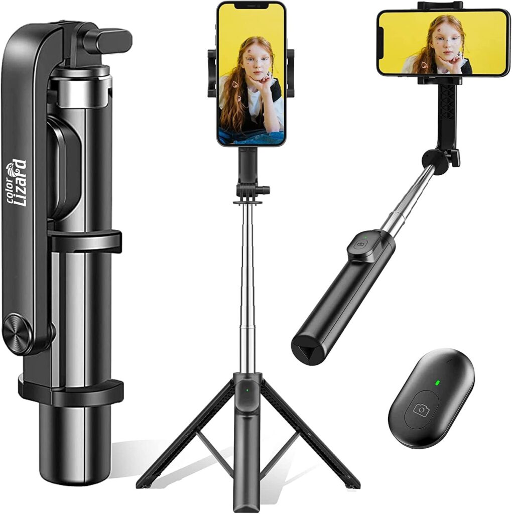 Colorlizard 39 Selfie Stick Tripod with Remote, Cellphone Tripod Stand, 6 in 1 Wireless Bluetooth Portable Selfie Stick for iOS  Android Devices for iPhone, Travel Accessories.