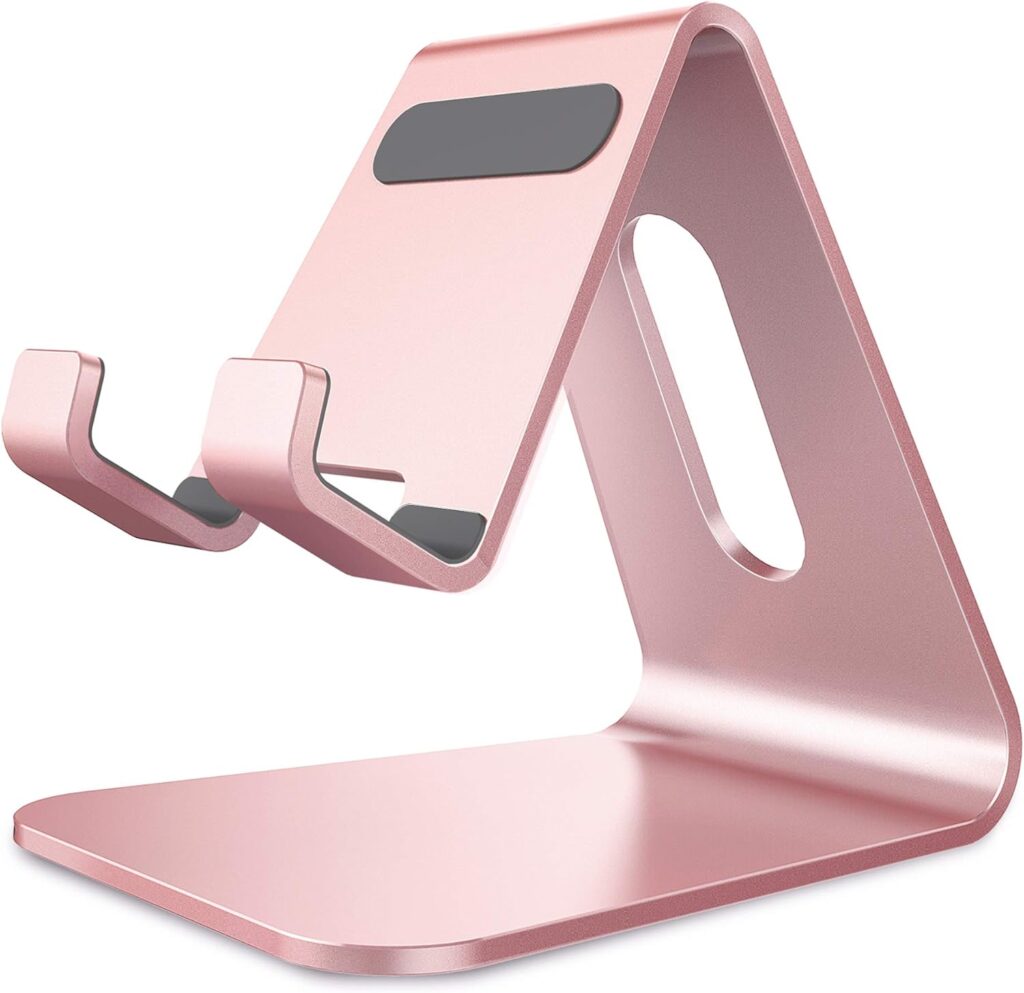 CreaDream Cell Phone Stand, Cradle, Holder, Aluminum Desktop Stand Compatible with Switch, All Smart Phone, iPhone 15 14 13 12 Pro Max Plus Mini Xr X Se 8 SE -Rose Gold