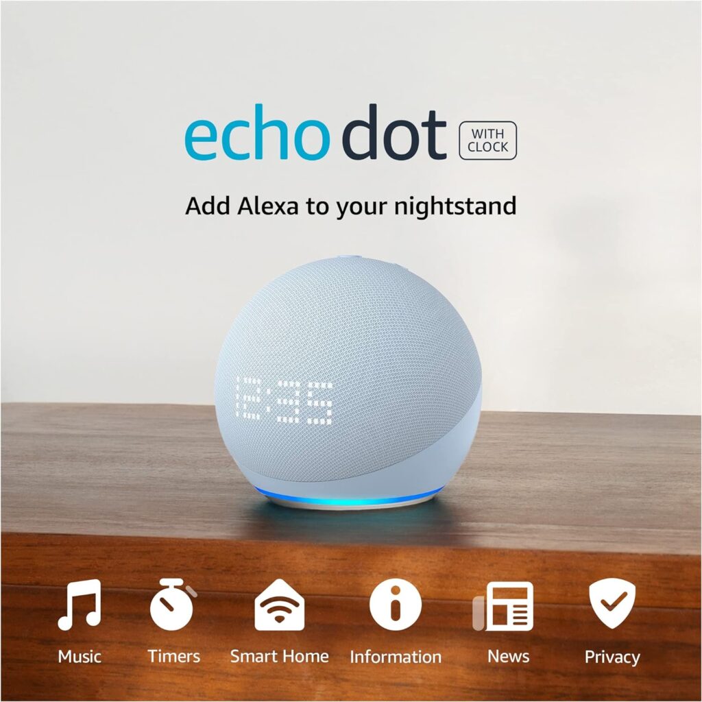 Echo Dot (5th Gen, 2022 release) with clock | Smart speaker with clock and Alexa | Cloud Blue