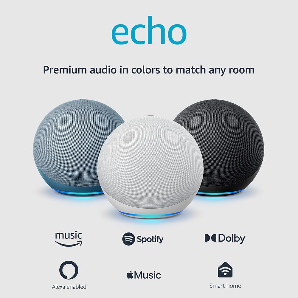 Echo | With premium sound, smart home hub, and Alexa | Glacier White