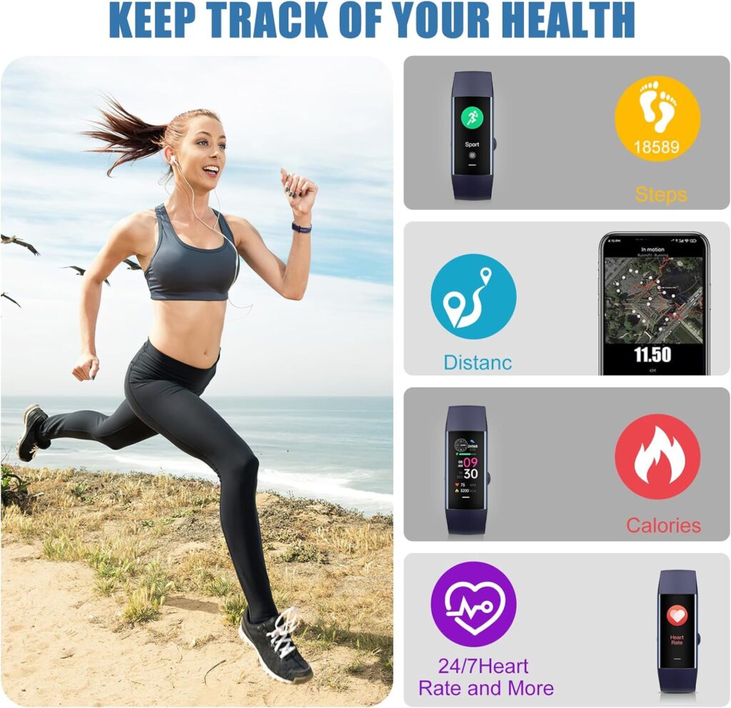 Fitness Tracker with Heart Rate Monitor, Calorie Step Counter IP68 Waterproof Activity Tracker, Fitness Watch with Pedometer, Step Tracker for Women Men