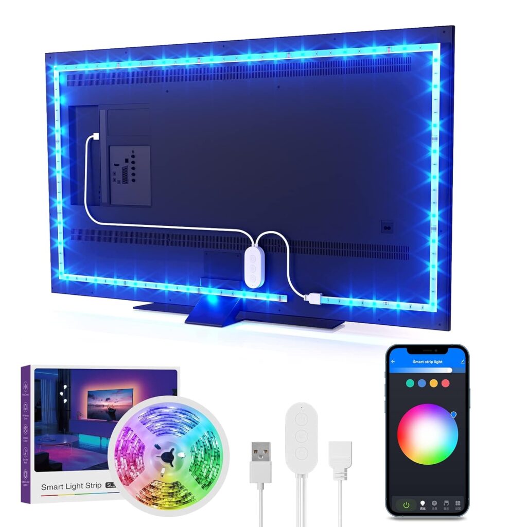 GHome Smart TV LED Backlight, 9.2ft WiFi Strip Light Compatible with Alexa  Google Assistant, App Control, Music Sync 16 Million RGB Color Changing Dimmable for 30-60in TV PC, Home Lighting Decor