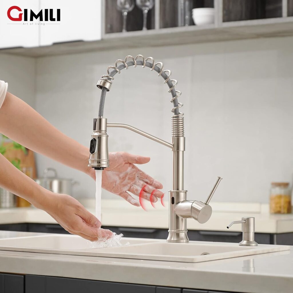 GIMILI Kitchen Faucet with Pull Down Sprayer High Arc Single Handle Spring Kitchen Sink Faucet Brushed Nickel Modern rv Stainless Steel Kitchen Faucets