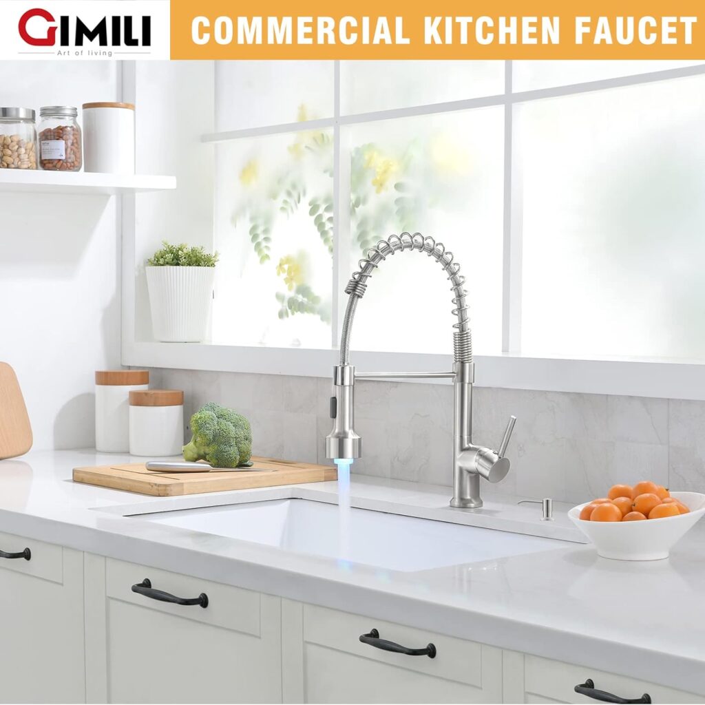 GIMILI Kitchen Faucet with Pull Down Sprayer High Arc Single Handle Spring Kitchen Sink Faucet Brushed Nickel Modern rv Stainless Steel Kitchen Faucets