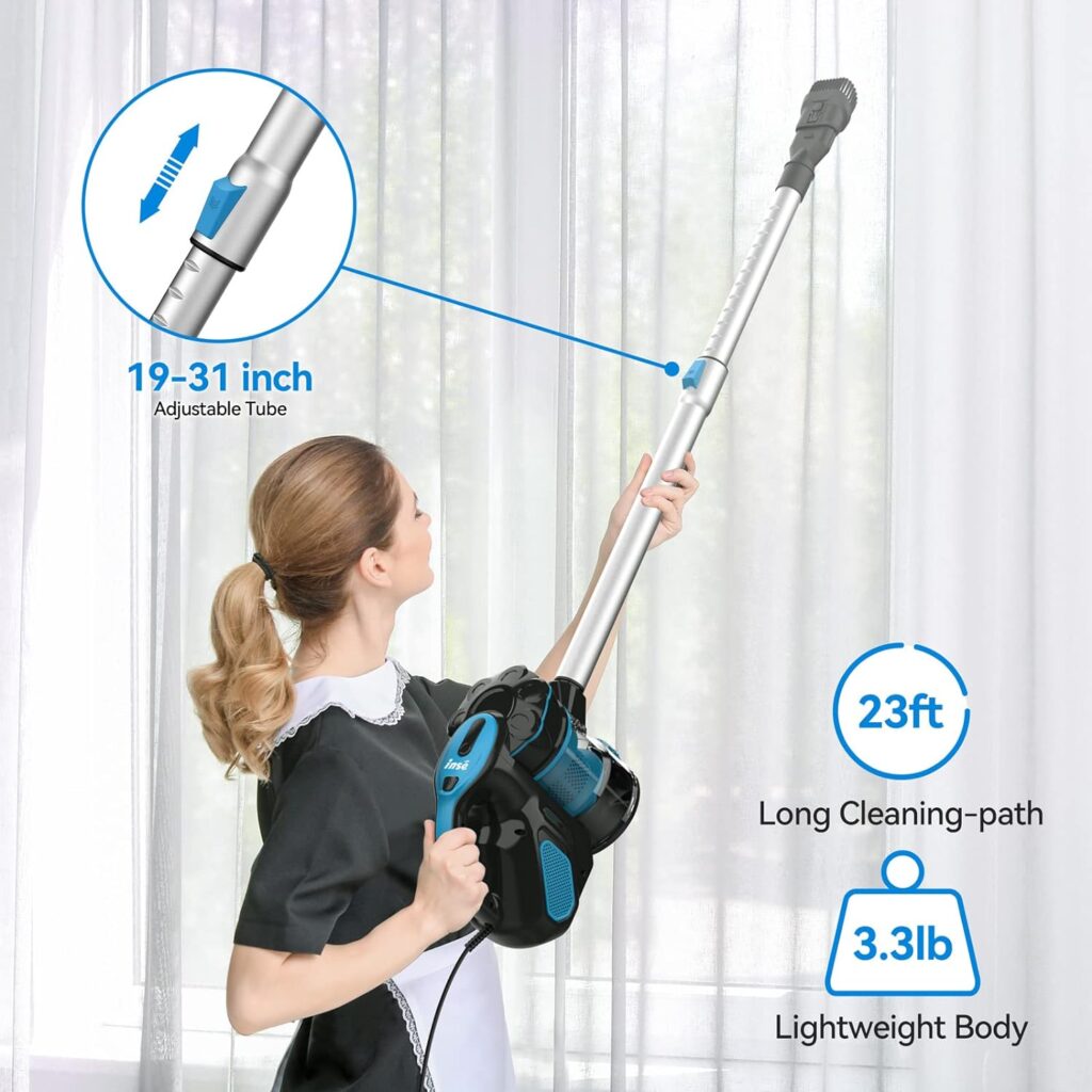 INSE Corded Vacuum Cleaner, Corded Stick Vacuum with 600W Powerful Motor 18000Pa Handheld Vacuum Cleaner for Pet Hair Hard Floor Home -Blue