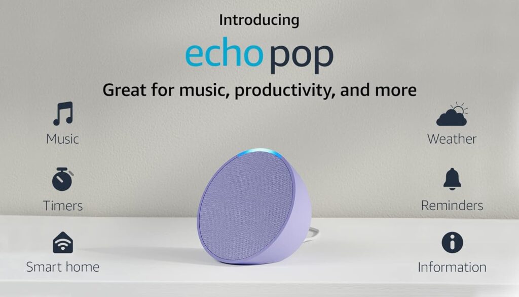 Introducing Echo Pop | Full sound compact smart speaker with Alexa | Lavender Bloom