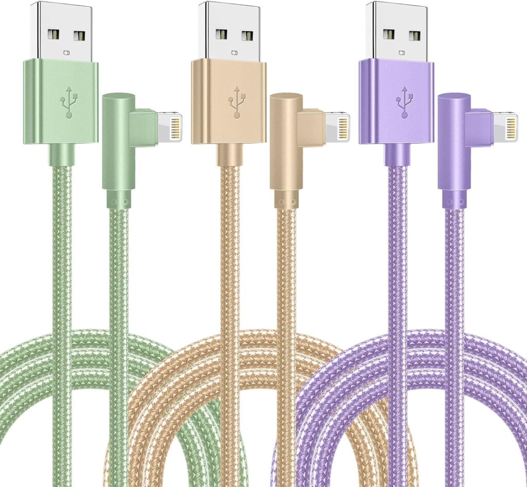 iPhone Charger,3 Pack 6FT Lightning Cable [Apple MFi Certified] iPhone Fast Charging Cable 90 Degree Nylon Braided Cord Compatible with iPhone 14/13/12/11 Pro Max/XS MAX/XR/XS/X/8/7/Plus/iPad