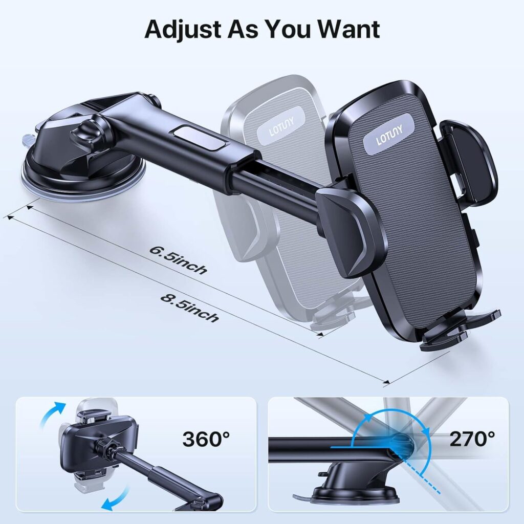 LOTUNY Universal Phone Mount for Car, [Powerful Suction] Hands-Free Cell Phone Holder Car, Phone Holder for Car Dashboard Windshield Air Vent, Compatible with iPhone 14 13 12 11 Pro Max All Phones