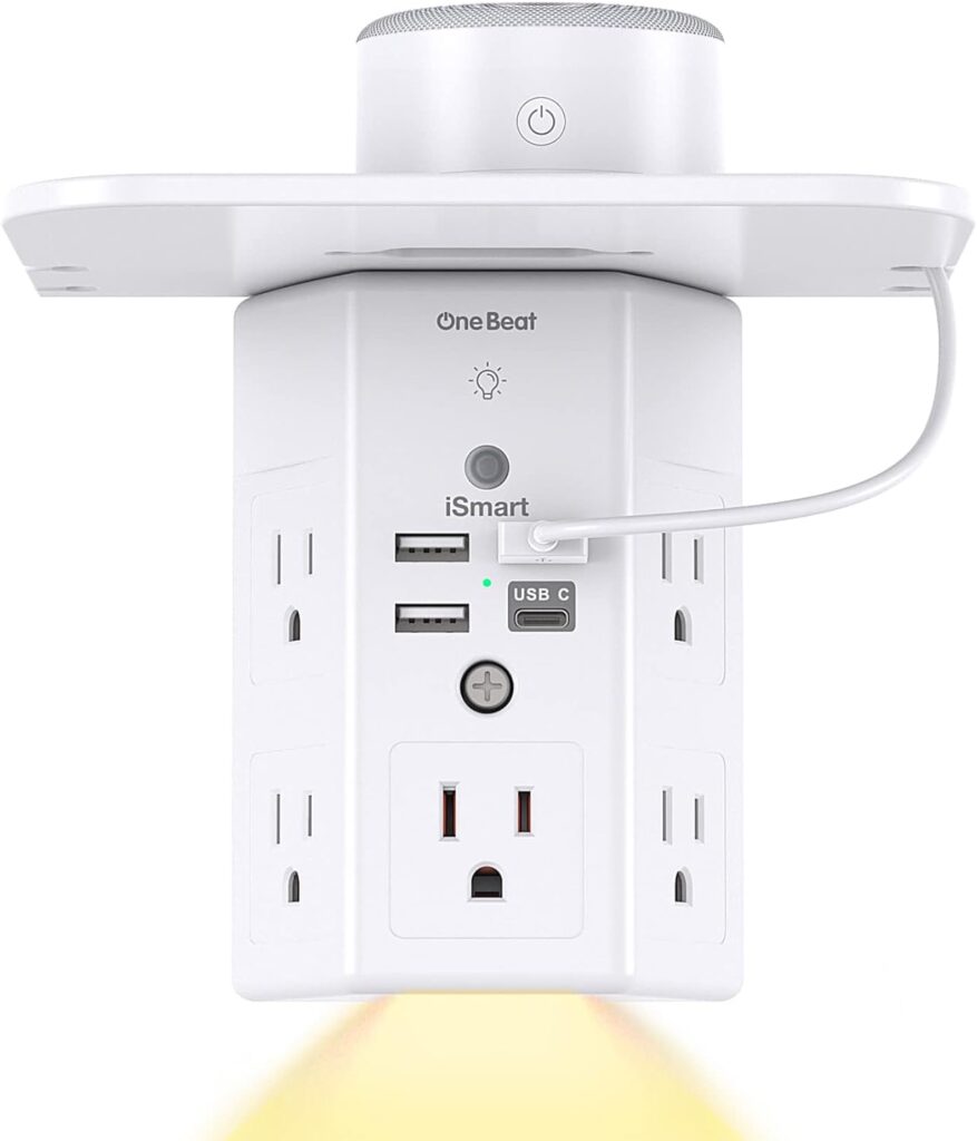 Multi Plug Outlets, Wall Outlet Extender with Night Light and Outlet Shelf, Surge Protector 4 USB Ports(1 USB C), USB Wall Charger Power Strip Electric Outlet Splitter for Home Office White