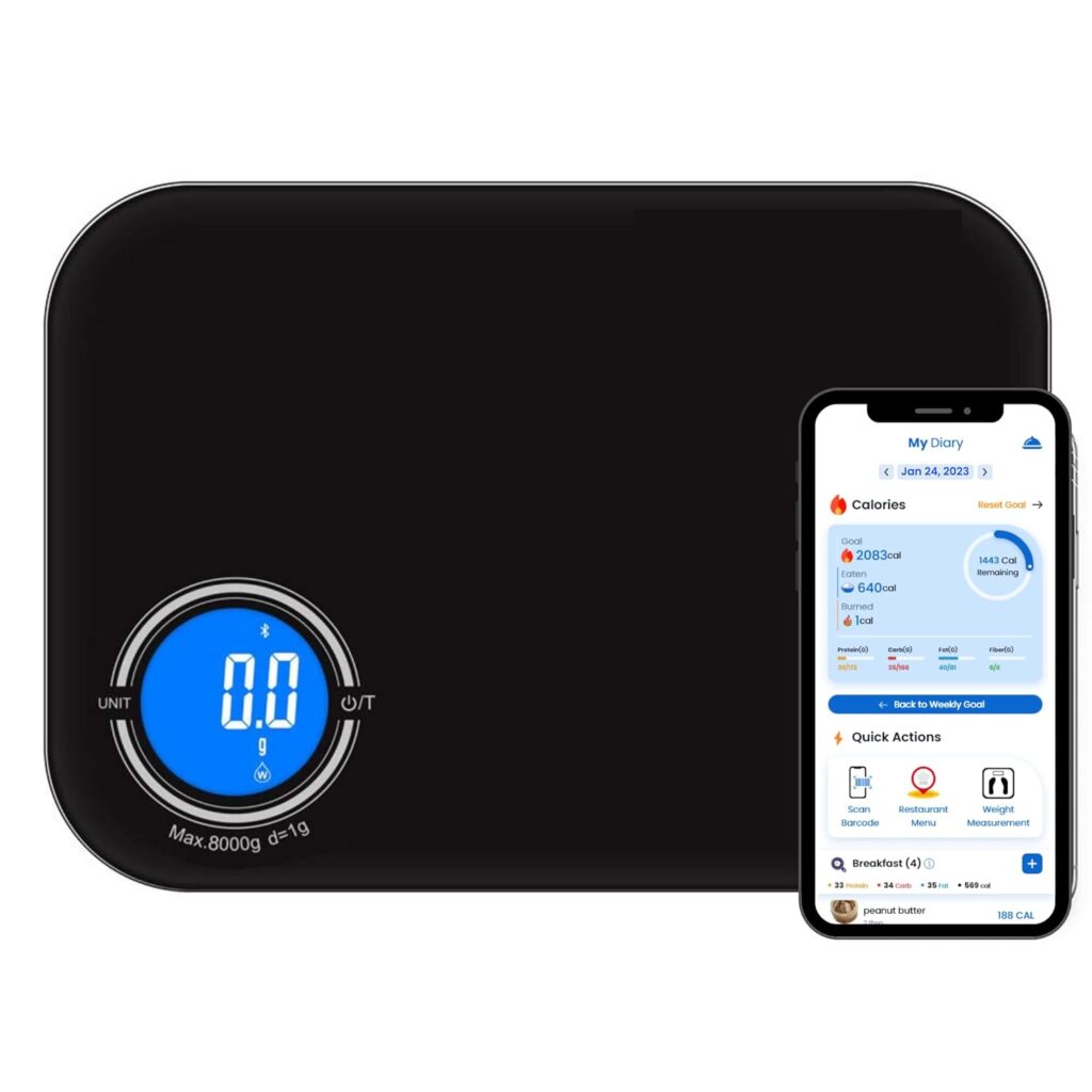 NextLevel Fit Smart Kitchen Scale Digital Weight Grams and Ounces Black