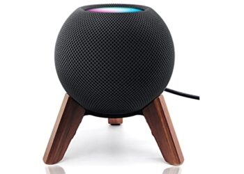 Real Wood Stand for Homepod Mini(2020 Released), Wooden Holder Tripod with Metal Frame,Safe Stable Mount with Anti-Slip Silicone pad Protects Home pod Mini Speaker Well (Color:Walnut)