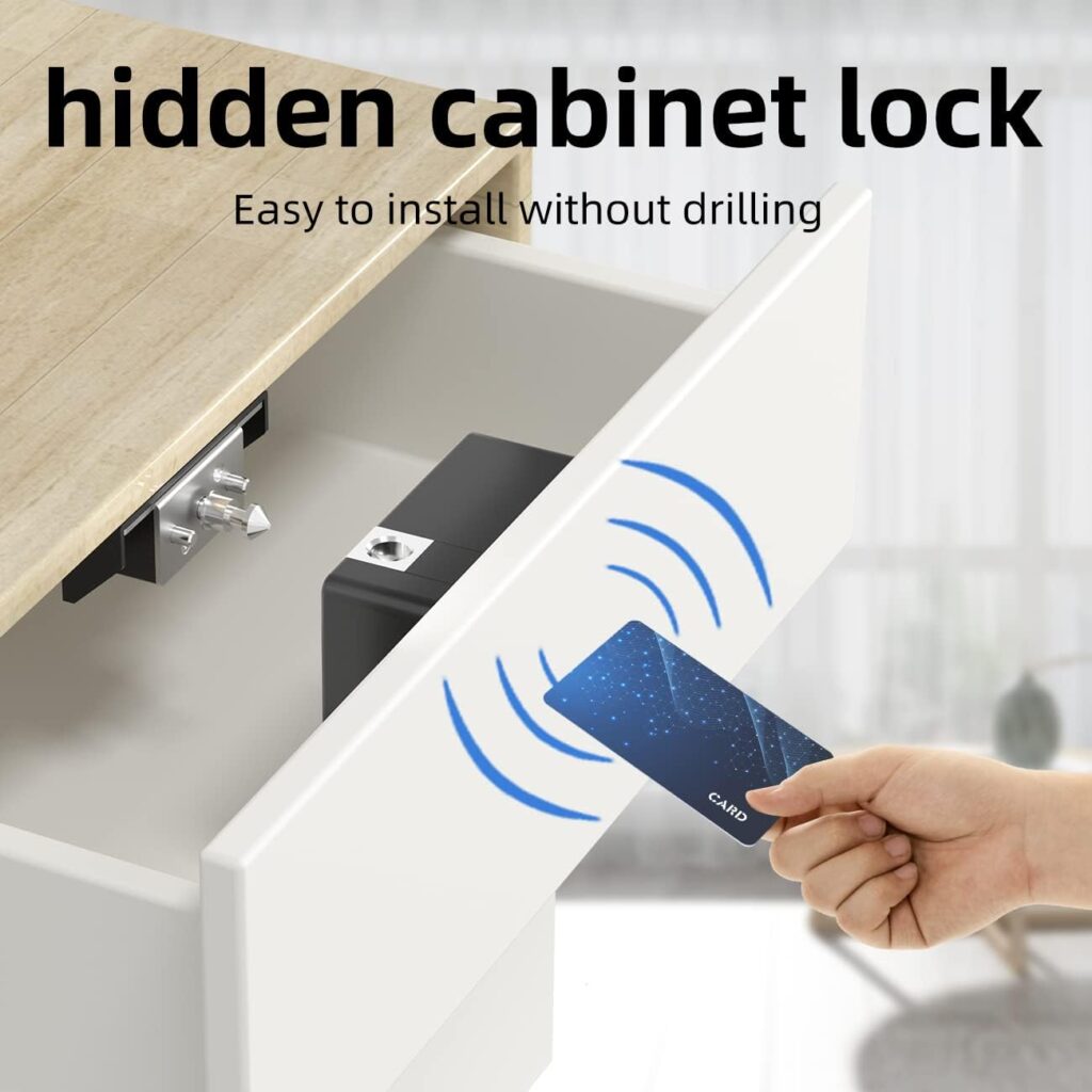 Rixiang Electronic Cabinet Lock, Smart NFC RFID Locks, Hidden DIY Cabinet Lock with Slide Latch Lock for Double Door Cabinet Drawer Wooden Cupboard