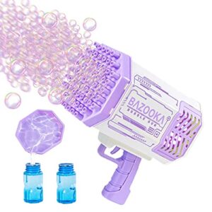 Bubble Machine Gun, Purple Bubble Gun with Lights/Bubble Solution, 69 Holes Bubbles Machine for Adults Kids, Summer Toy Gift for Outdoor Indoor Birthday Wedding Party - Purple Bubble Makers