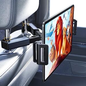 LISEN Tablet iPad Holder for Car Mount Headrest iPad Car Holder Back Seat Travel Accessories Car Tablet Holder Mount Road Trip Essentials for Kids Adults Fits All 4.7-12.9" Devices & Headrest Rod