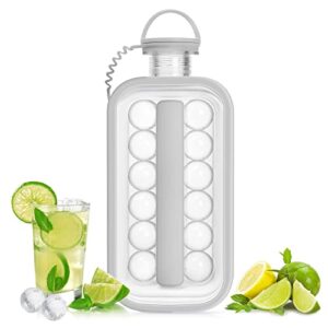 LittleStar Ice Cube Trays 2 in 1 Portable Ice Ball Maker Kettle With 17 Grids Flat Body Lid Cooling Ice Pop/Cube Molds For Hockey,Cocktail,Coffee,Whiskey,Champagne,Beer,Juice,Water (Gray)