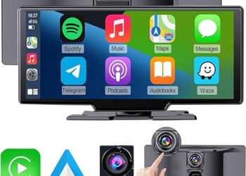 9 inch Wireless Apple CarPlay Screen for Car& 4K Dash Cam with Android Auto.Portable Car Stereo with Backup Camera&Touchscreen Display.Dash Mout Car Play.Drive Play with Navigation and Buetooth.Radio