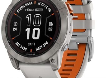 Garmin fēnix 7X Pro Sapphire Solar, Multisport GPS Smartwatch, Built-in Flashlight, Solar Charging Capability, Fog Gray/Ember Orange