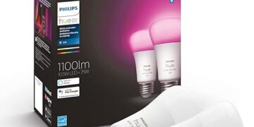 Philips Hue White and Colour Ambiance 10.5W Equivalent 75W A19 Base E26 LED Smart Bulb, Colour Changing, Bluetooth & Zigbee Compatible, Voice Activated with Alexa, Music Sync, 2-Pack